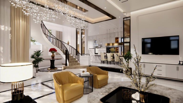3d rendering luxury house interior design