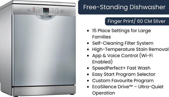 Free-Standing Dishwasher-Finger Print 60CM Silver