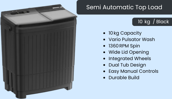 Semi Automatic Top Load- 10  kg Black