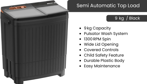 Semi Automatic Top Load- 9  kg Black