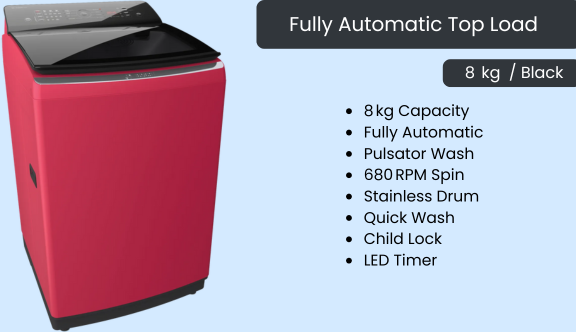Top Load fully Washing Machine -8  kg Black