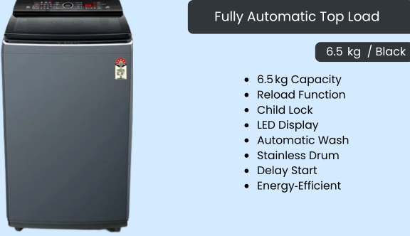 Top Load fully automatic Washing Machine - 6.5  kg Black