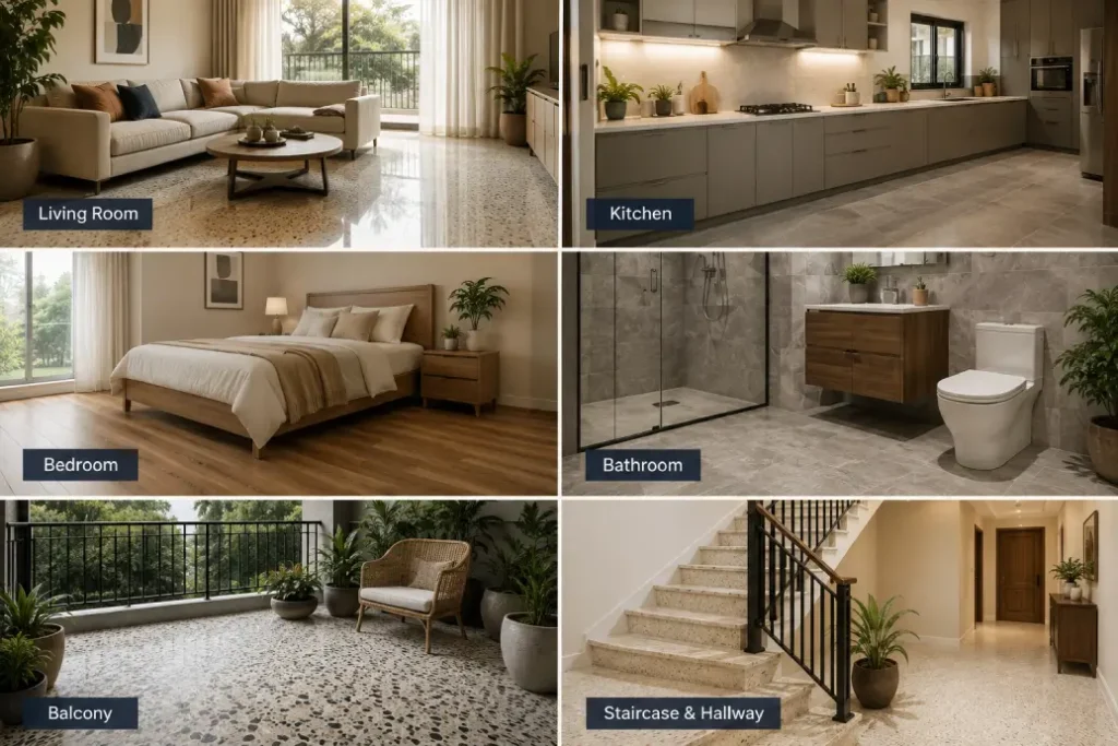 Best flooring for homes in India for living room, kitchen, bedroom, bathroom and balcony